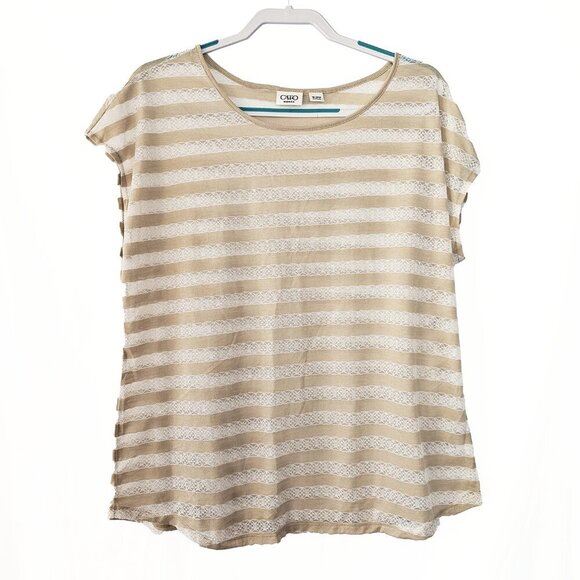 Cato Woman Beige and White Lace Stripped Sheer Tunic - Picture 3 of 3